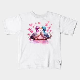 Valentine Kissing Mallard Bird Couple Kids T-Shirt